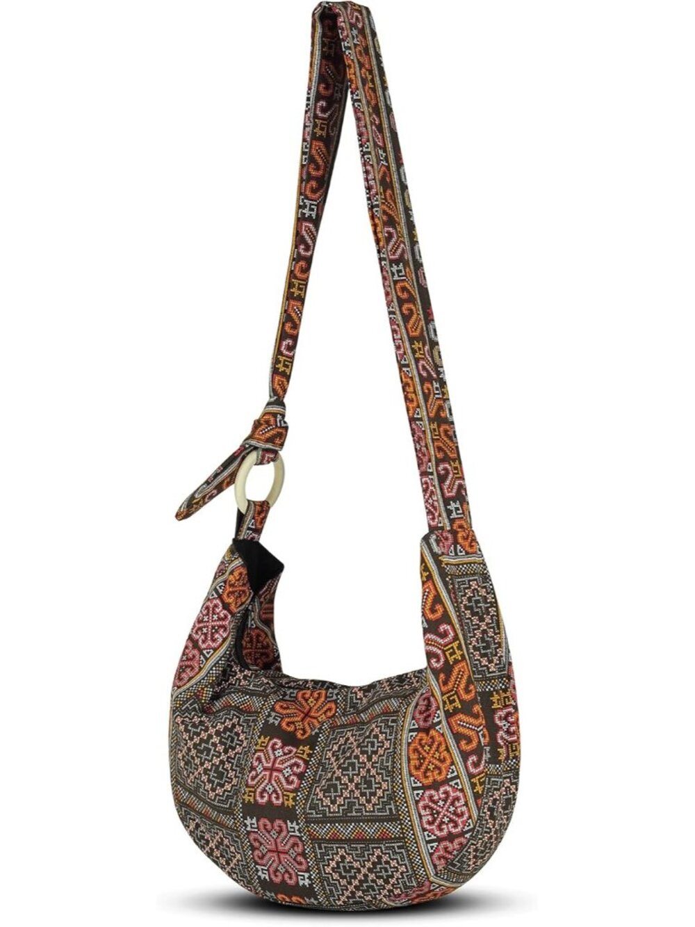 Hobo Crossbody Bag for Women – Handmade Cotton Boho Purse with Wooden Ring | Lig